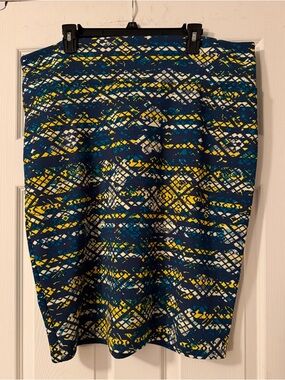 LuLaRoe Navy, Yellow & White Printed Pencil Skirt